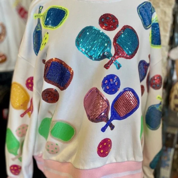 Queen of Sparkles pickleball Colorful Sequin  Sweatshirt xl - Picture 2 of 3